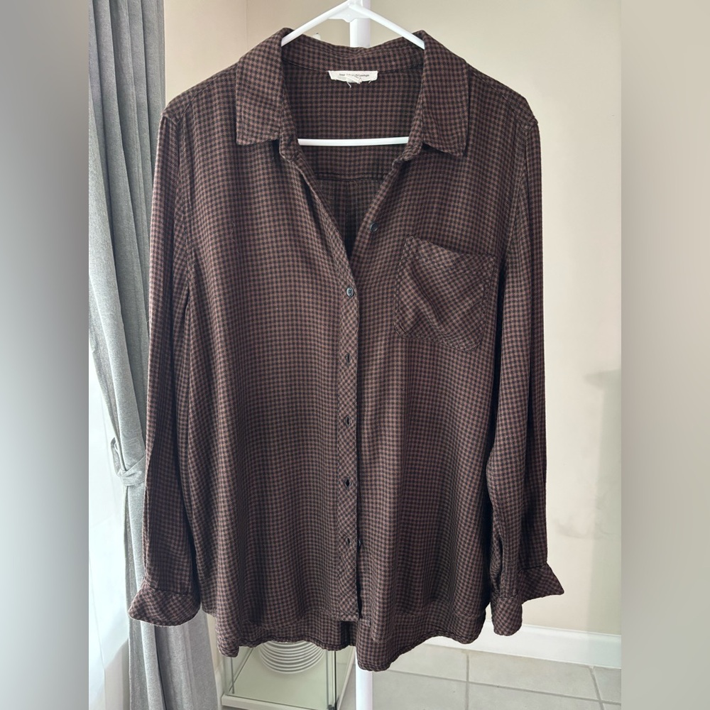 BEACHLUNCHLOUNGE houndstooth brown top XL viscose